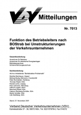 VDV-Mitteilung  7013 Funktion des Betriebseiters nach BOStrab bei Umstrukturierung der ... [Print]