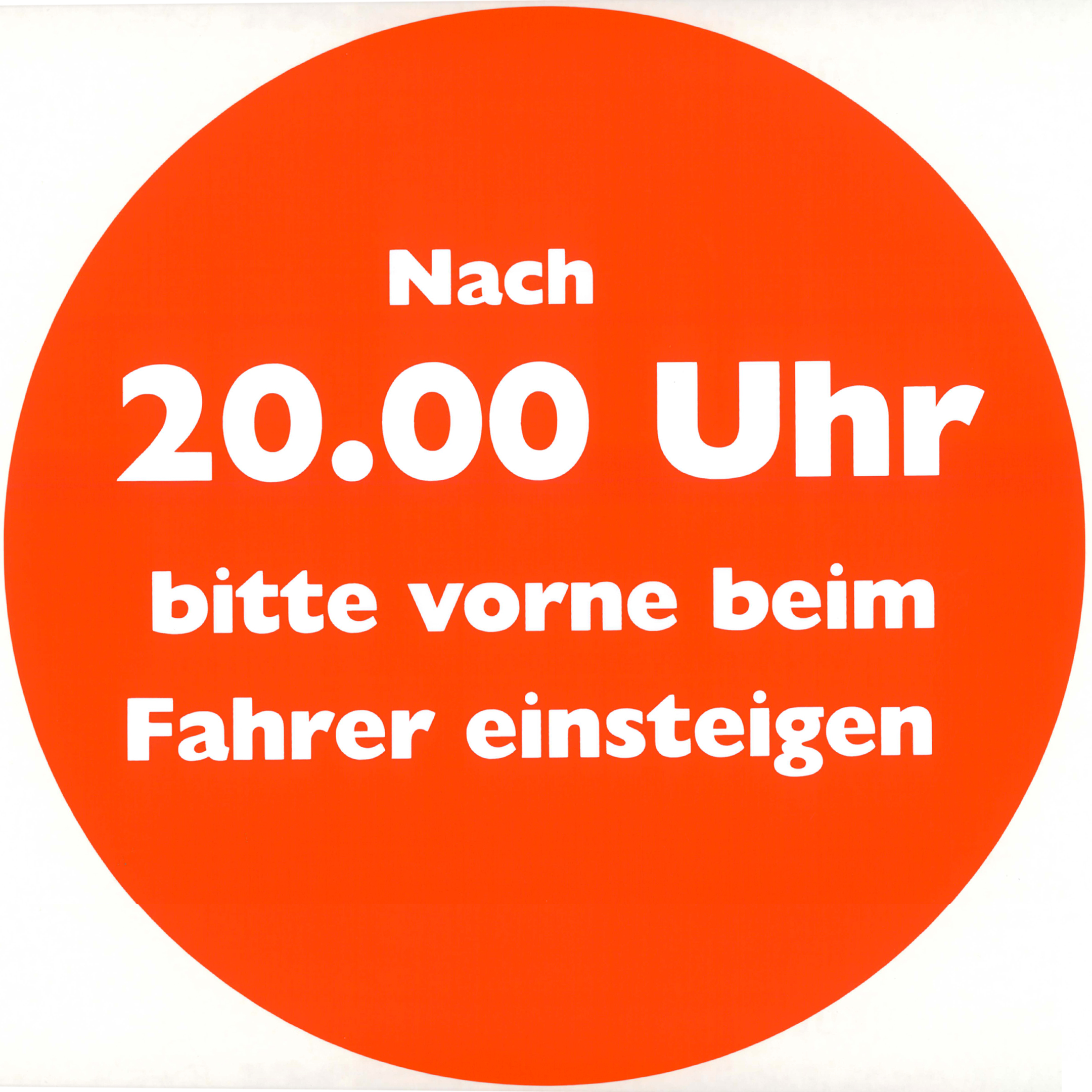 Piktogramm V20530: Hinweis auf den Einstieg nach 20 Uhr